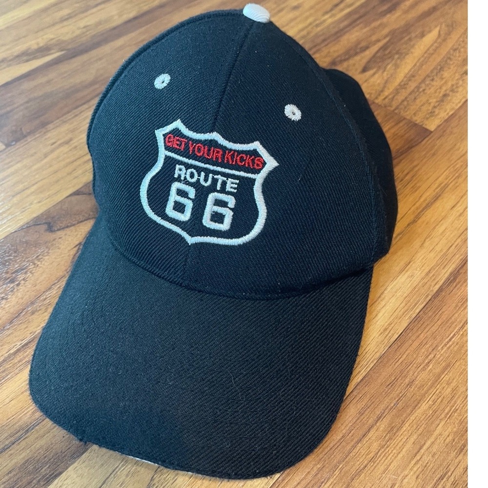 Route 66 Get Your Kicks Baseball Cap Hat Black Embroidered Adjustable Americana